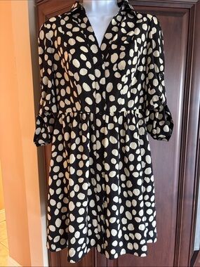 Ark & Co Black Dress with Cream Polka Dots